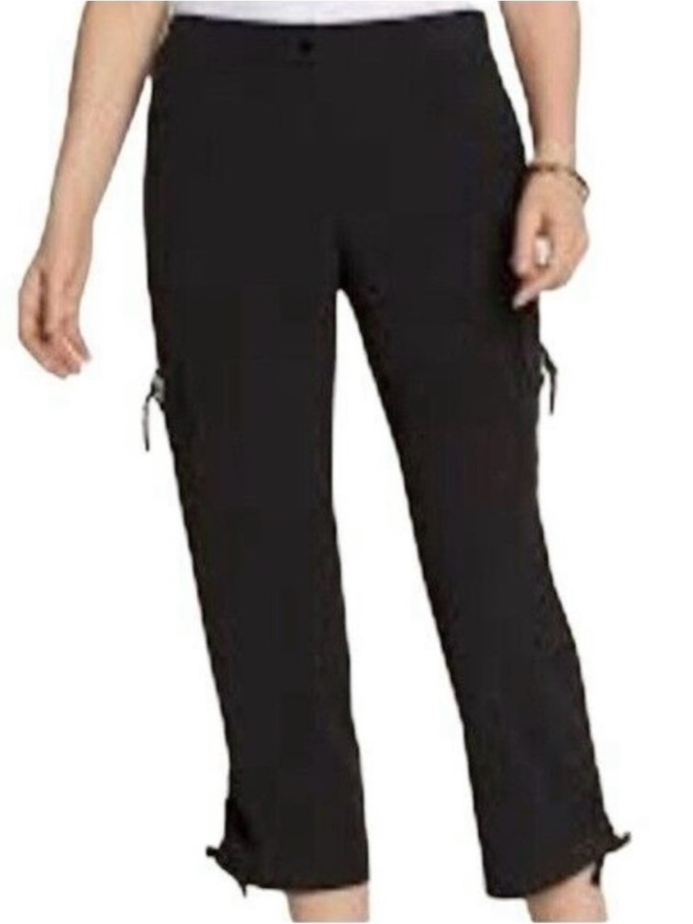 Zenergy by Chico’s Utility Athleisure Black Stretch Capri Cargo Pants sz 12 | 2